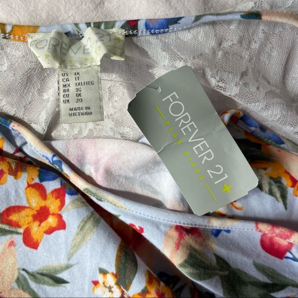 Women’s 1X Forever 21+ fit and flare skater dress tropical print with lace back - Picture 3 of 9